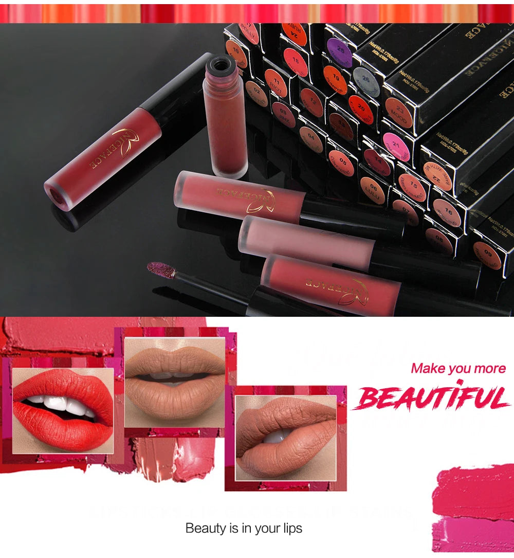 Nude Liquid Lipstick Ultra Matte Velvet Long Lasting Women Beauty Red Nonstick Cup Waterproof Purple Lip Gloss Lips Cosmetics