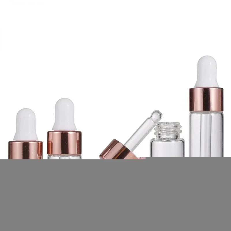 10pcs Mini Dropper Bottles Glass Empty Essential Oil Aromatherapy Bottles 1ml 2ml 3ml 5ml Rose Gold Cap Pipettes Bottles