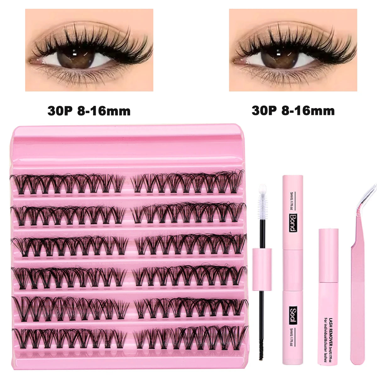 DIY Individual Eyelash Kit Volume Lash Clusters D Curl Soft Natural Lashes Extension with Bond and Seal Tweezers Festival Gift