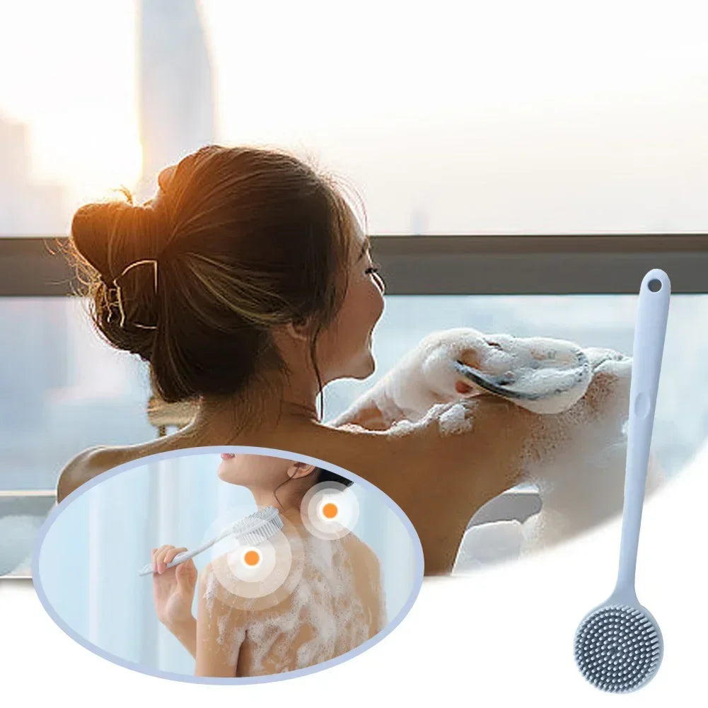 Silicone Long Handle Shower Brush Soft Haired Lazy Bath Tools Back Scrubber Sponge Exfoliating Skin Massager Bathroom Tools