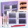 ISEEN DIY Eyelash Extension Kit Cluster Mix Eyelashes Full Set Lashes Kit with Lash Bond & Seal and Eyelash Tweezers and Brush