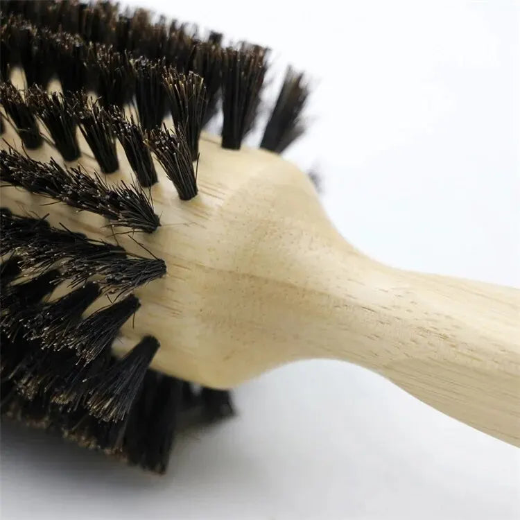 Professional 6 Sizes Barber Salon Wood Handle Boar Bristles Round Brush Removable Tail Hairdresser Hair Brush Hair Round Combs