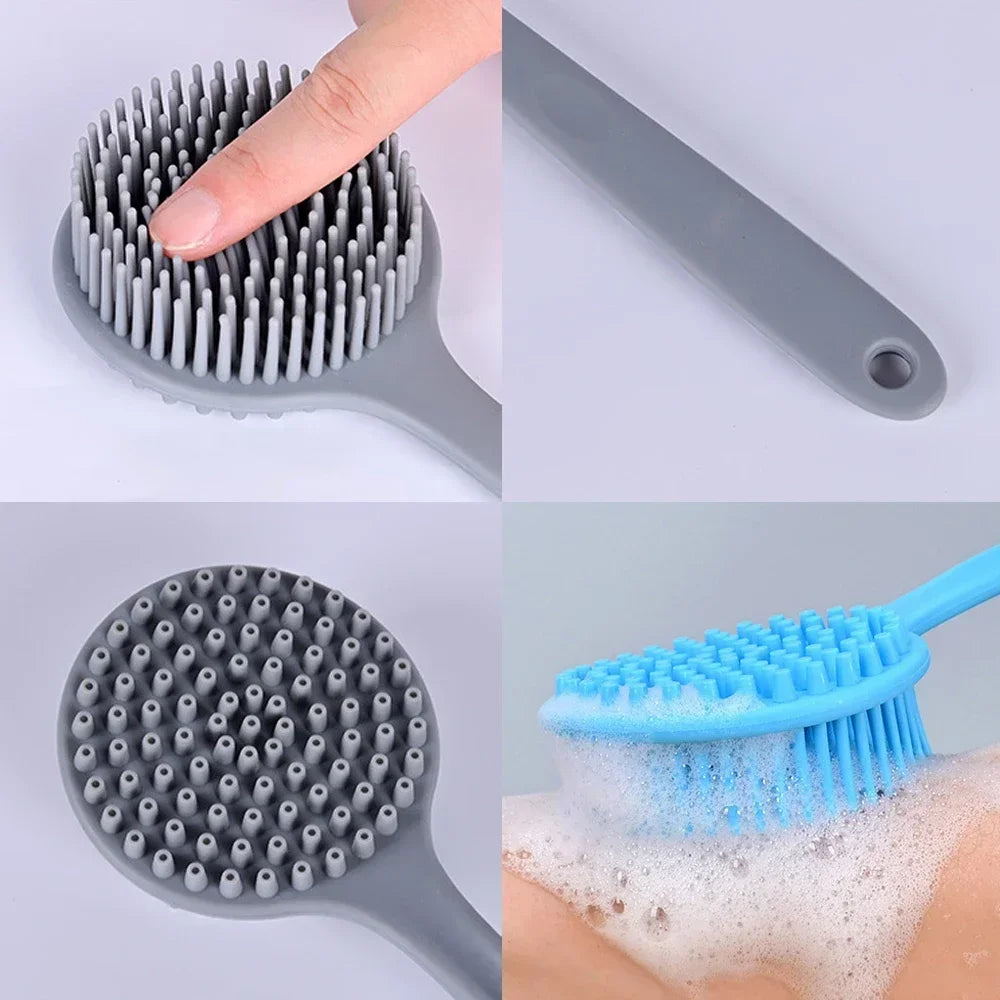 Silicone Long Handle Shower Brush Soft Haired Lazy Bath Tools Back Scrubber Sponge Exfoliating Skin Massager Bathroom Tools