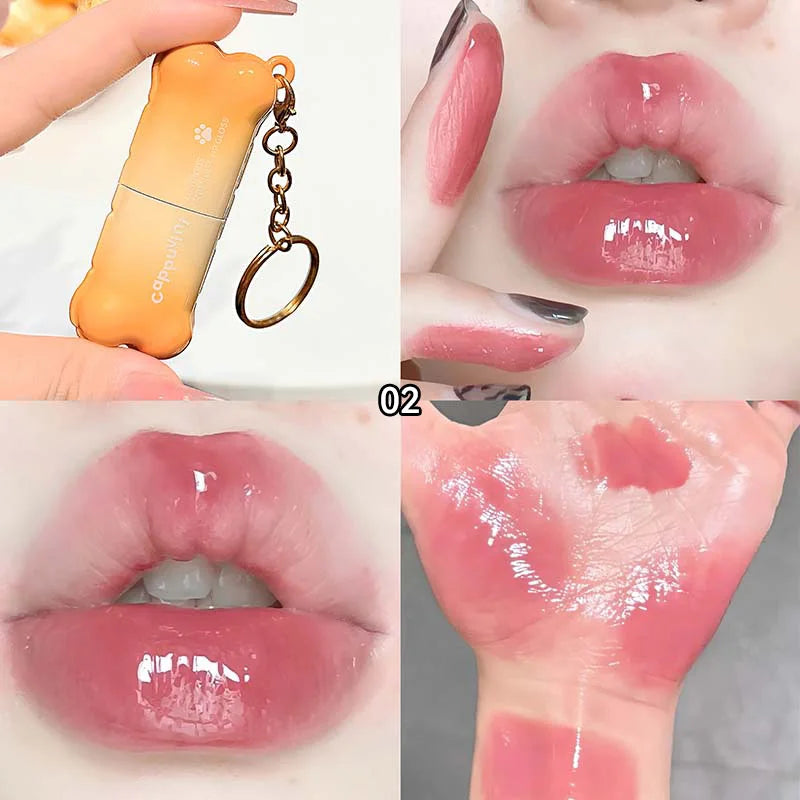 PINKCOCO Bear Doodle Mirror Lip Glaze — Long-Lasting Shiny Lip Gloss, Student-Friendly, Skin-Brightening Nude Lipstick