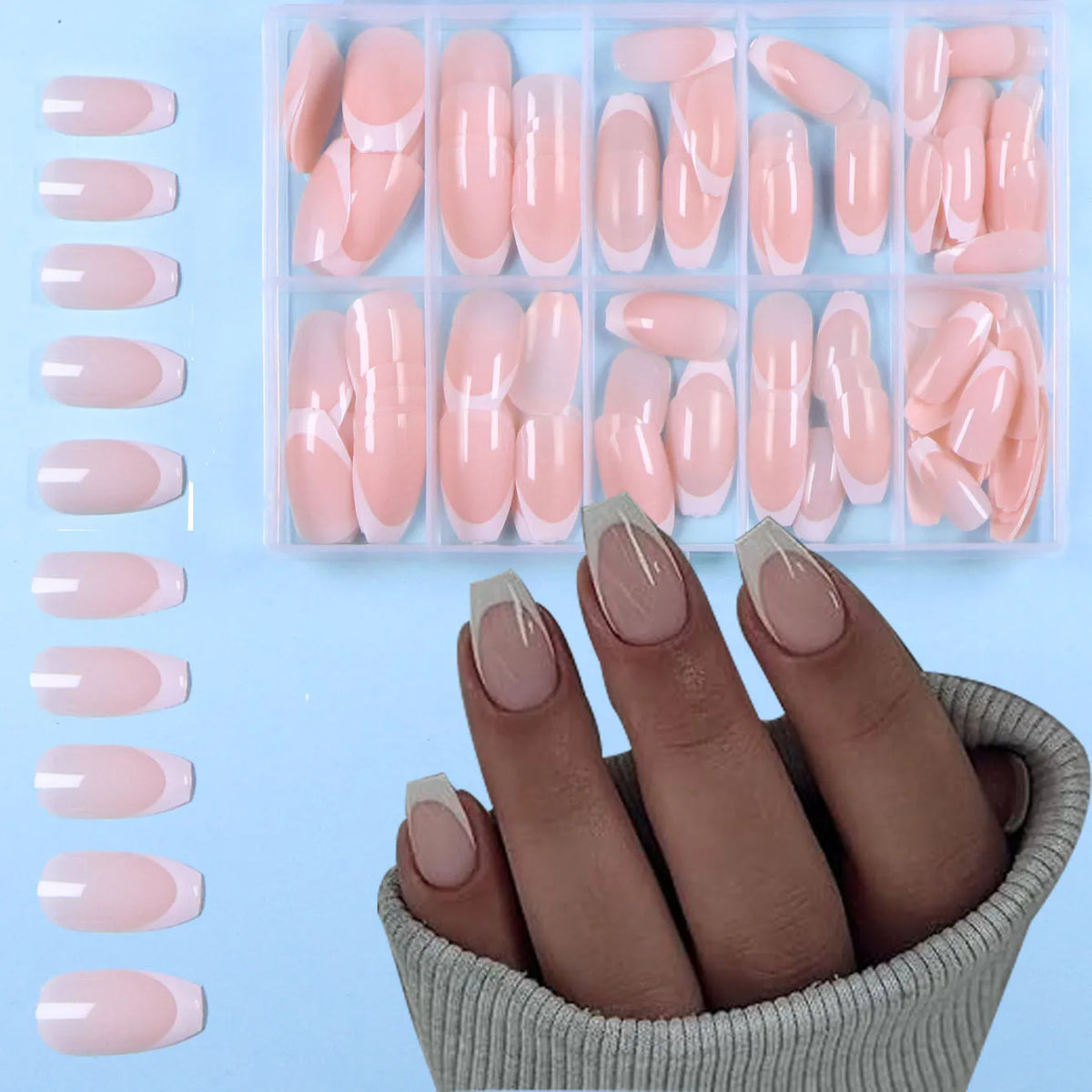 120pcs -box Almond White French Fake Nails for Stylish Women & Girls, Perfect for Daily Chic or Party Celebrations