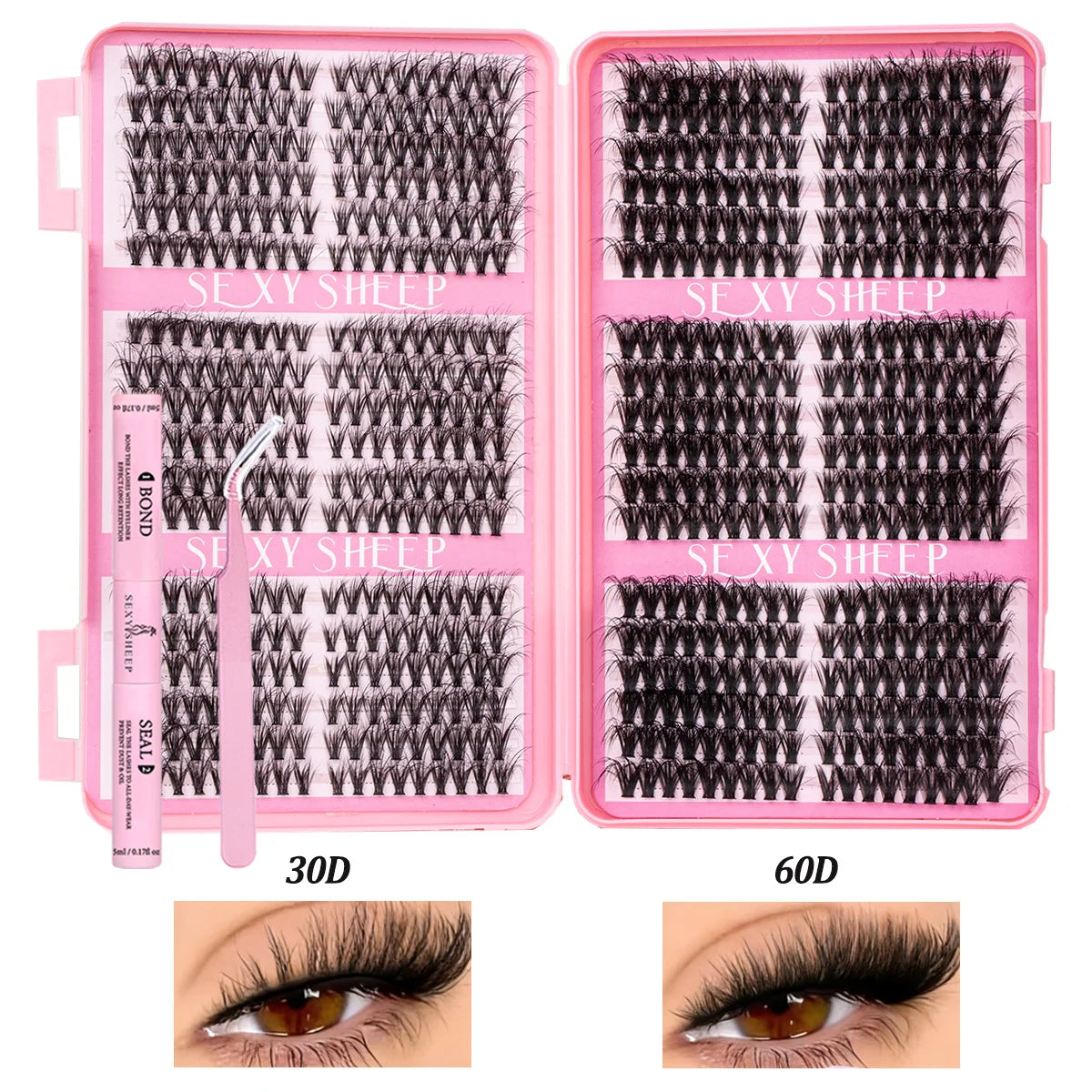 Lash Clusters Kit Cat Lashes with Lash Bond & Seal Cluster Eyelash Extensions Mix Styles Eyelash Clusters Kit DIY at Home Makeup