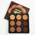 9-Color Dark Bronze Foundation Palette, for Contouring, Concealing, Setting Makeup, Oil Control, Shading, and Nose Shadowing, with a Matte Finish and Subtle Shimmer