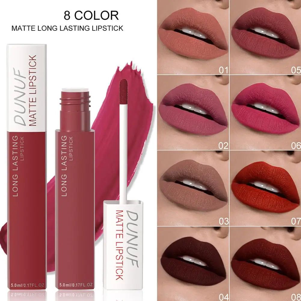 Non Stick Cup Liquid Lipstick Dark Purple Long Lasting Lip Gloss Matte Velvet Finish Resistant To Fading Waterproof Lip Cosmetic