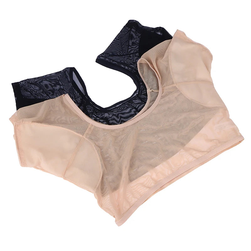 Transparent Mesh Ultra-thin Vest Absorbent Deodorant Pad Women T-shirt Washable Sweat Proof Under Top With Underarm Sweat Pads