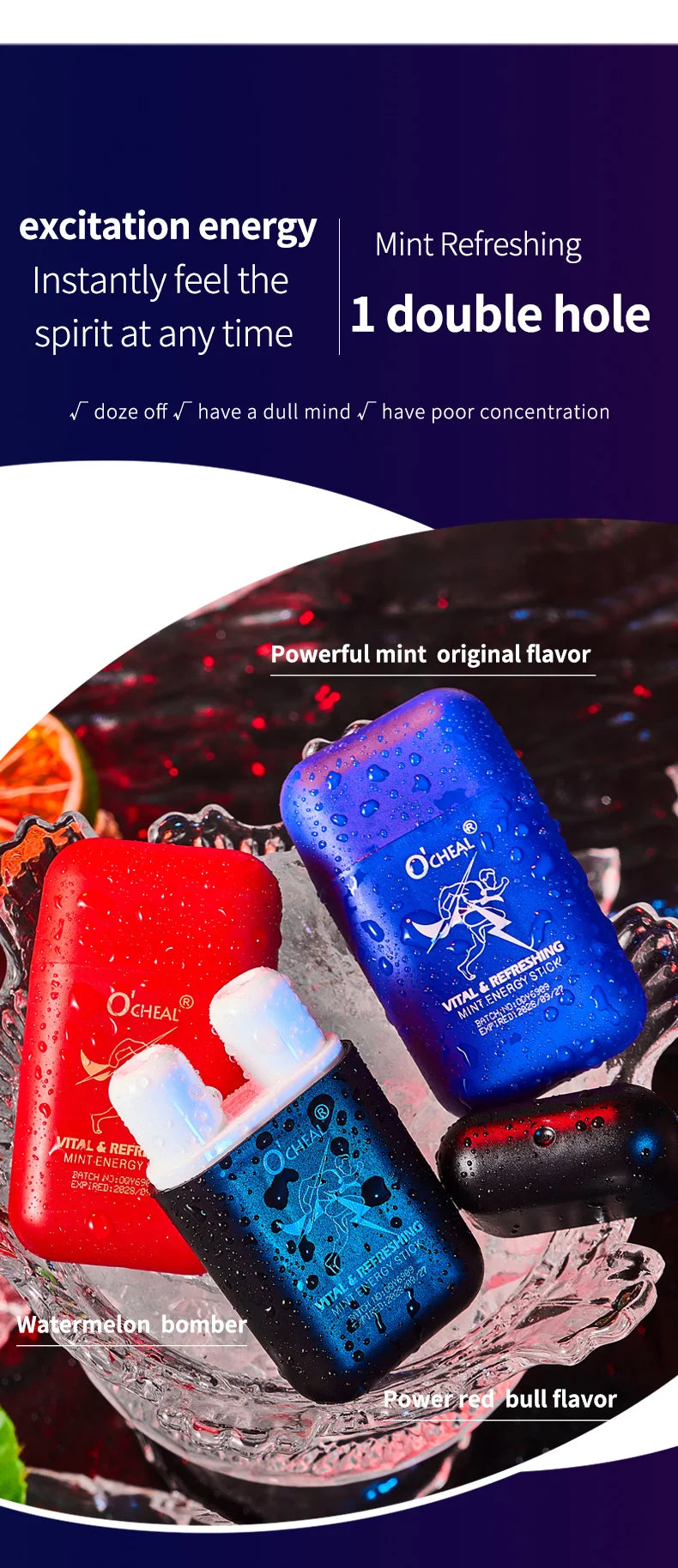 O'CHEAL Dual Hole Energizing Energy Bar Stick Aromatherapy Inhaler Energy Vapors Stick Aromatherapy Stick Stimulating Scent
