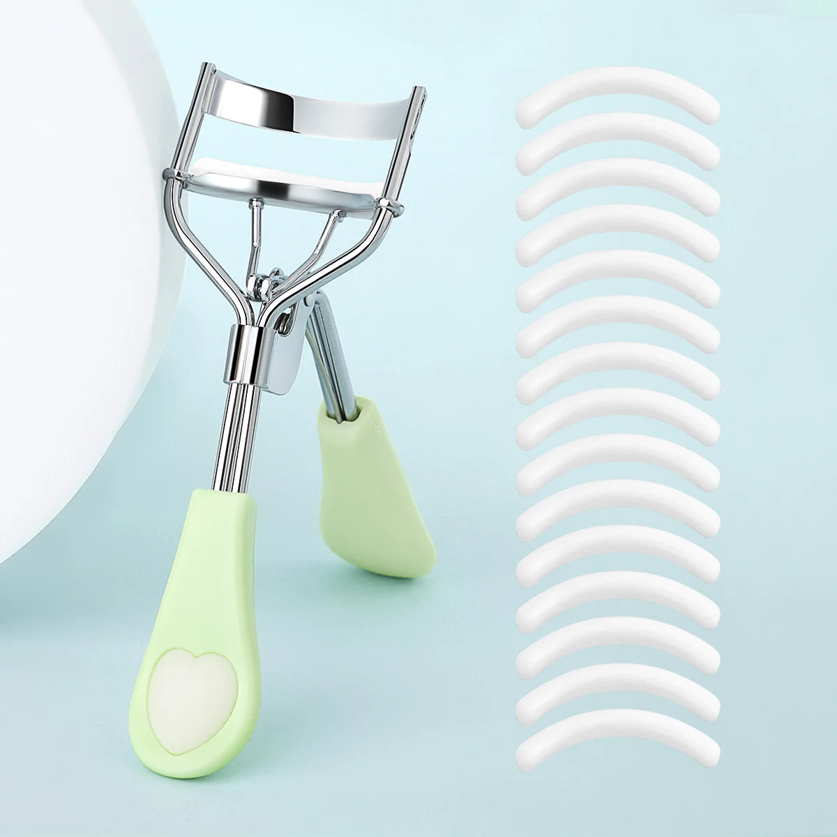 Portable Eyelash Curler with 15 Silicone Pads and Stainless Steel Eyelash Curler, Used for Eyelash Extensions and Curling Tools