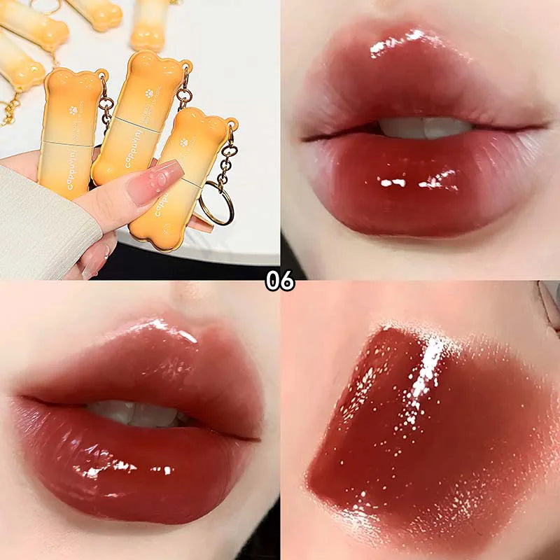 PINKCOCO Bear Doodle Mirror Lip Glaze — Long-Lasting Shiny Lip Gloss, Student-Friendly, Skin-Brightening Nude Lipstick