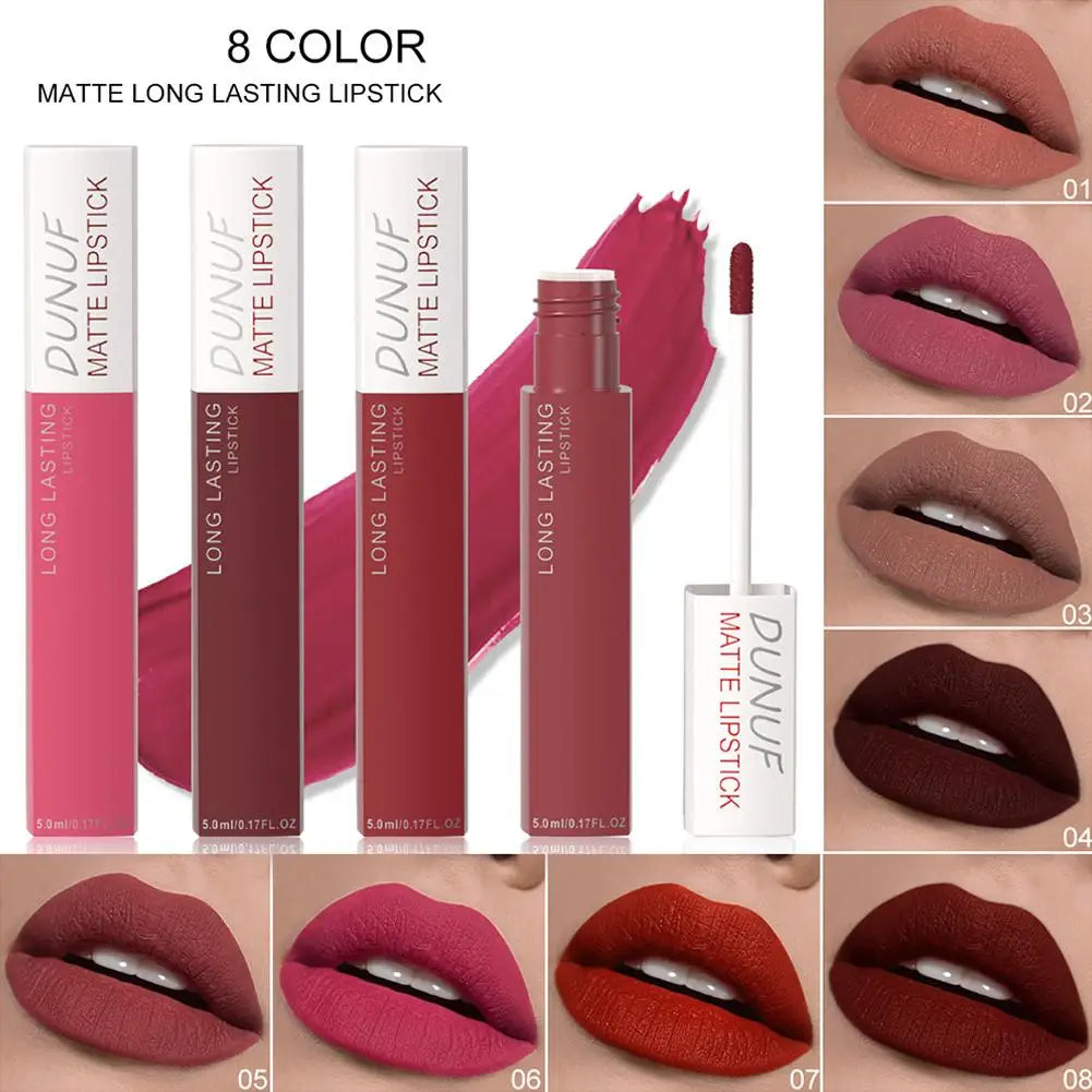 Non Stick Cup Liquid Lipstick Dark Purple Long Lasting Lip Gloss Matte Velvet Finish Resistant To Fading Waterproof Lip Cosmetic