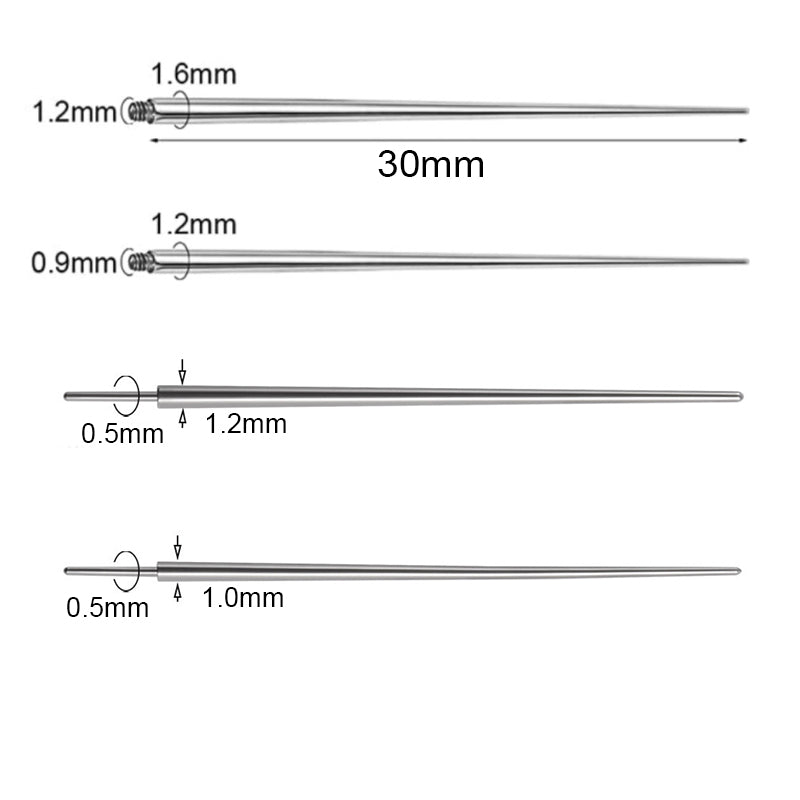 10pcs Insertion Pin Taper Thread Pin Labret Barbell Ear Lip Nose Piercing Taper Earrings Surgical Steel Piercing Connect Tool
