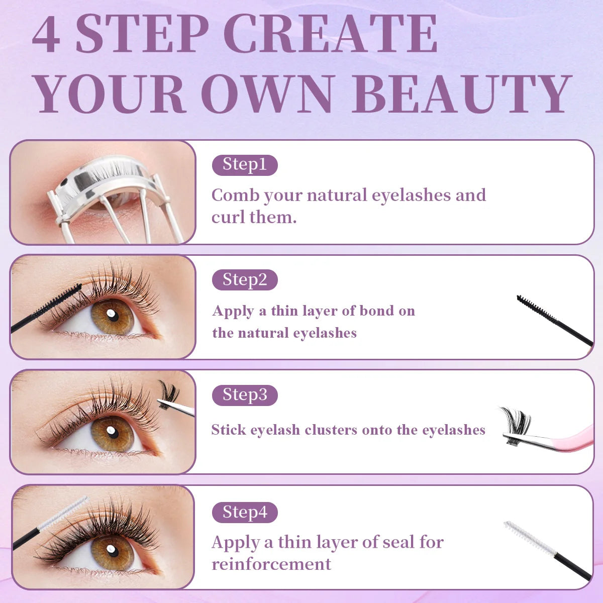 ISEEN DIY Eyelash Extension Kit Cluster Mix Eyelashes Full Set Lashes Kit with Lash Bond & Seal and Eyelash Tweezers and Brush