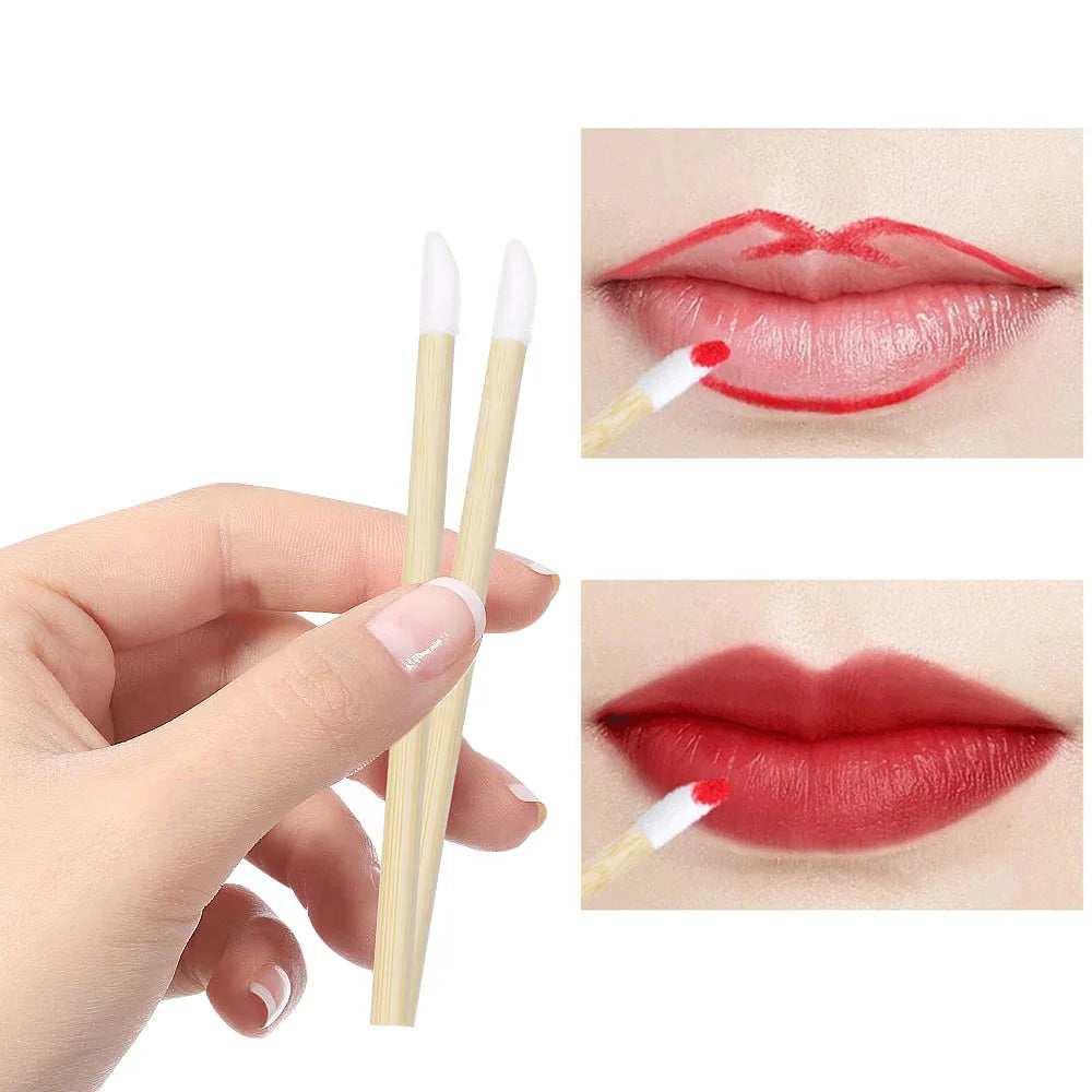 50/100pcs Lip Brushes Bamboo Handle Lip Brushes Lipstick Gloss Wands Applicator Makeup Tool For Eyelashes Extension Accessories