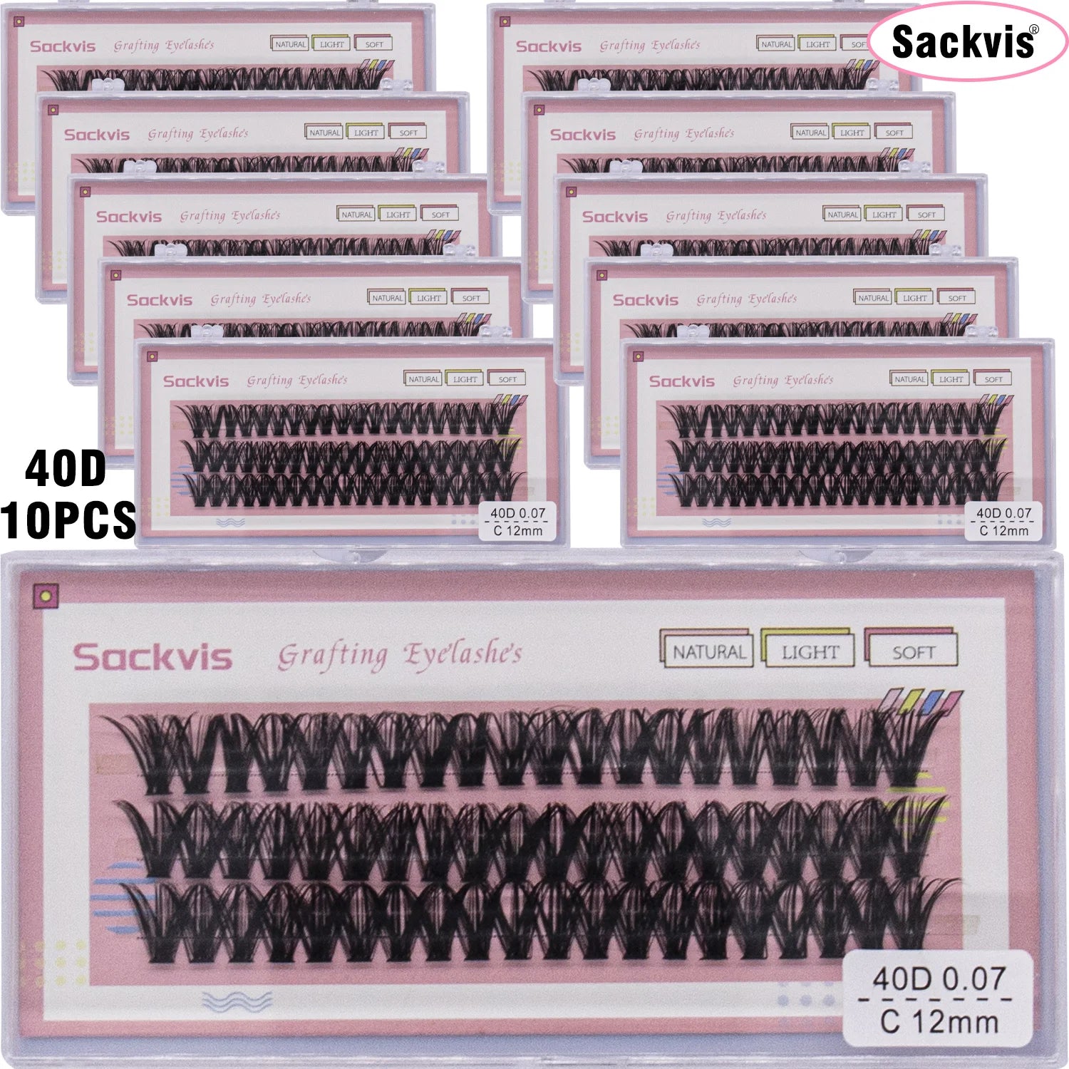 10 boxes of 20D/40D DIY eyelash sets suitable for beginners, with mixed lengths of 10/12/14mm eyelash clusters soft and durable,