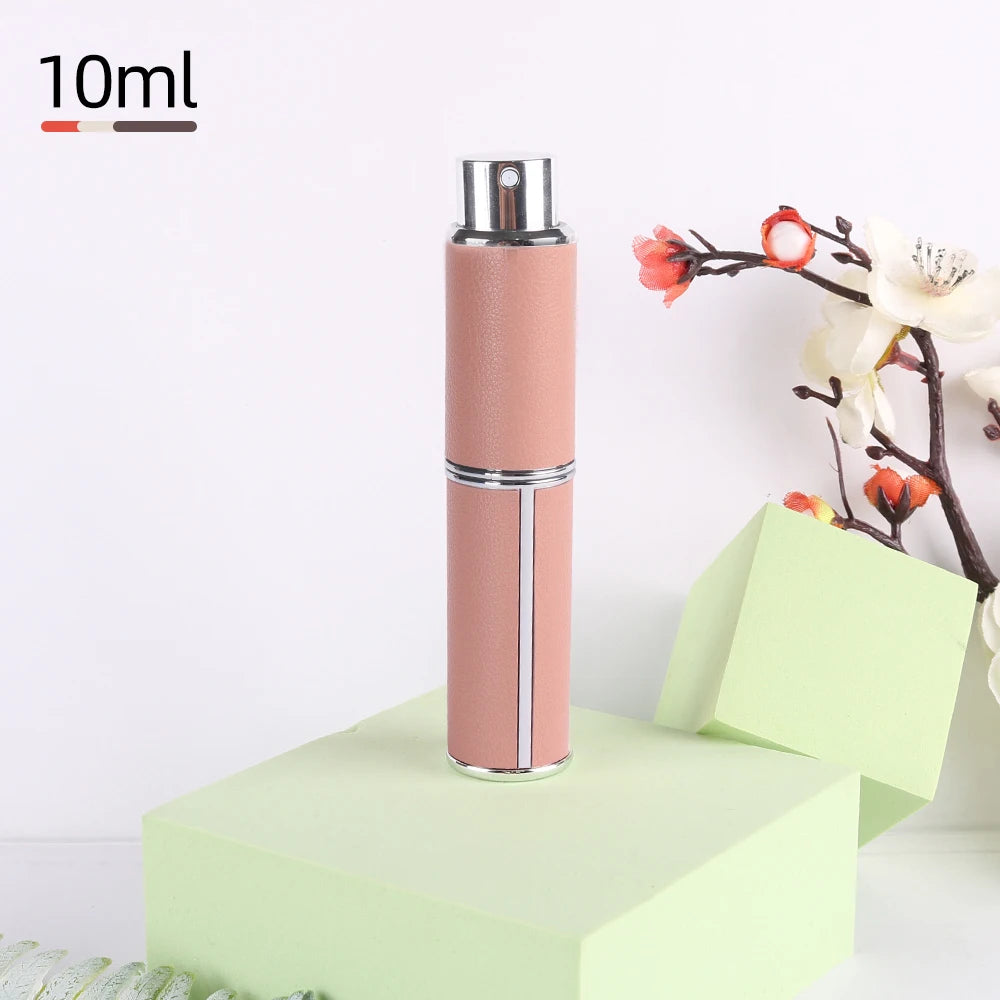 10ml rotary leather perfume bottle, empty refillable travel container, empty cologne bottle, portable spray bottle, pocket size