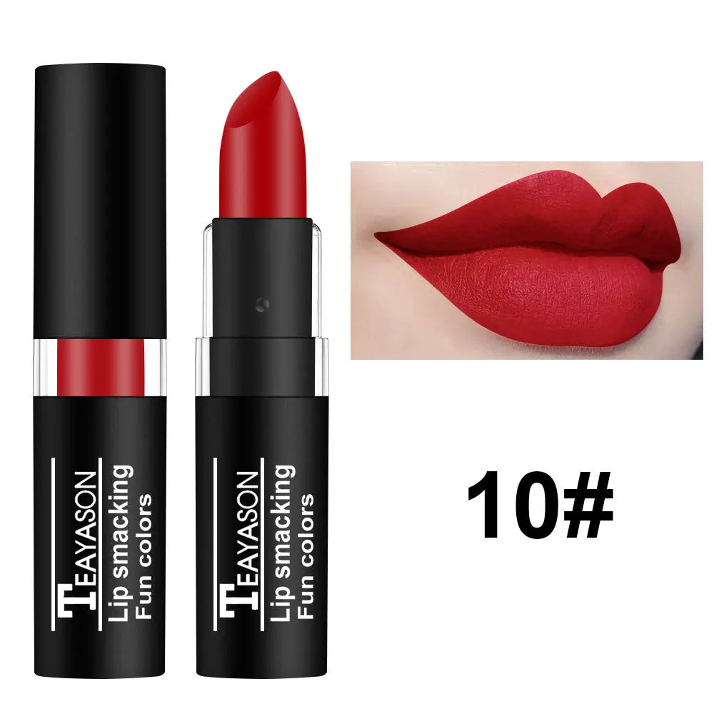 TEAYASON Matte Lipsticks 12 Colors Waterproof Long Lasting Lip Stain Non-stick Cup Sexy Red Black Lipstick Pigment Lip Cosmetics