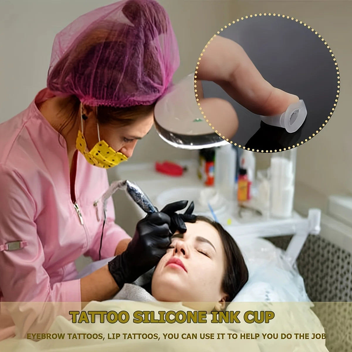 100Pcs Disposable Tattoo Ink Cup S  Size and L Size Silicone Permanent Tattoo Makeup Eyebrow Makeup Pigment Container Caps
