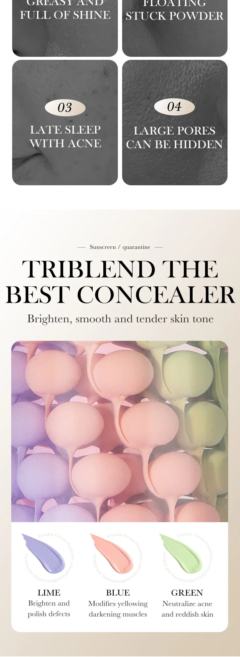 Face Makeup Primer Tri-color Cream Contour Color Isolation Waterproof Makeup Foundation Natural Makeup Base Cream 40g