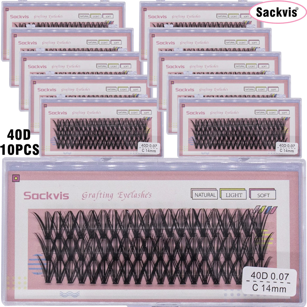 10 boxes of 20D/40D DIY eyelash sets suitable for beginners, with mixed lengths of 10/12/14mm eyelash clusters soft and durable,