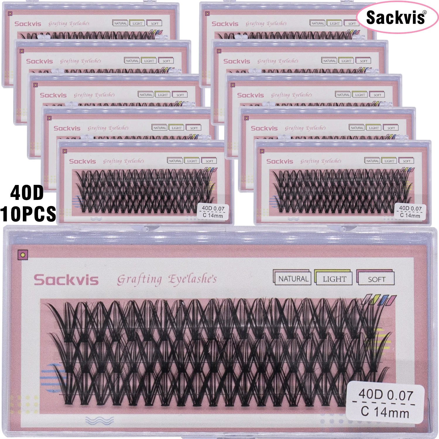 10 boxes of 20D/40D DIY eyelash sets suitable for beginners, with mixed lengths of 10/12/14mm eyelash clusters soft and durable,