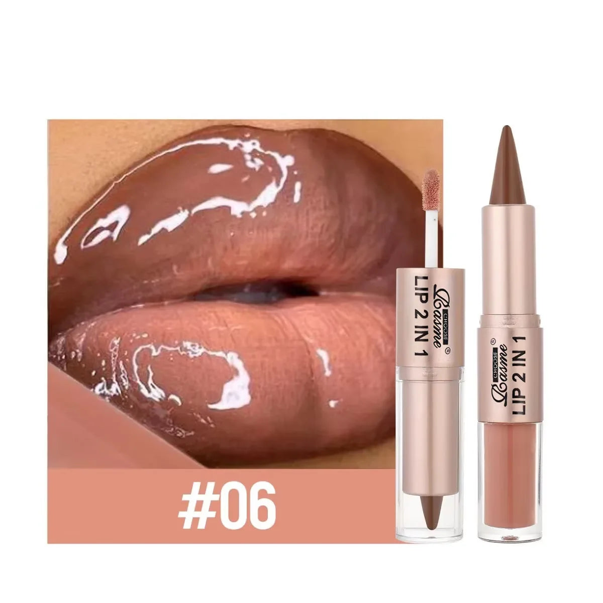 2-in-1 Lipstick & Lip Gloss, Dual-End Design, Waterproof Long-Lasting Lip Liner, Moisturizing Glossy Finish for Plump Lips