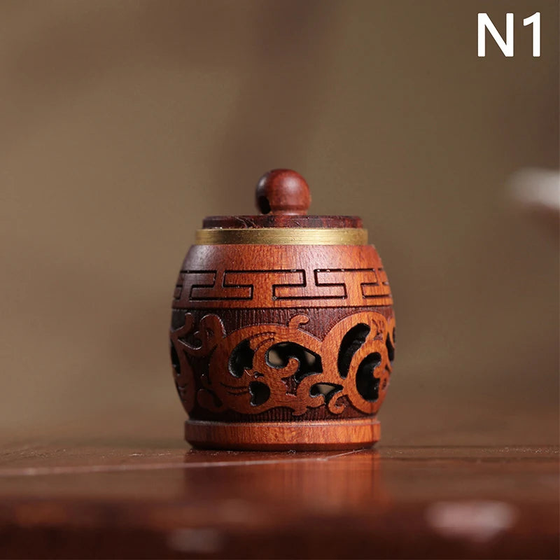 Natural Wood Lotus Shape Perfume Bottle Incense Expanding Mini Sandalwood Portable Sealed Jar Pendant Pomander Container