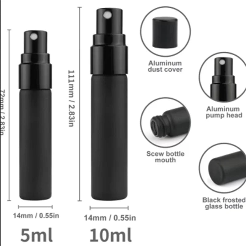5PCS 5ml 10ml Portable Black Perfume Bottle Perfume Glass Bottle Empty Cosmetics Bottle Sample Test Tube Travel Cosmetic Tool