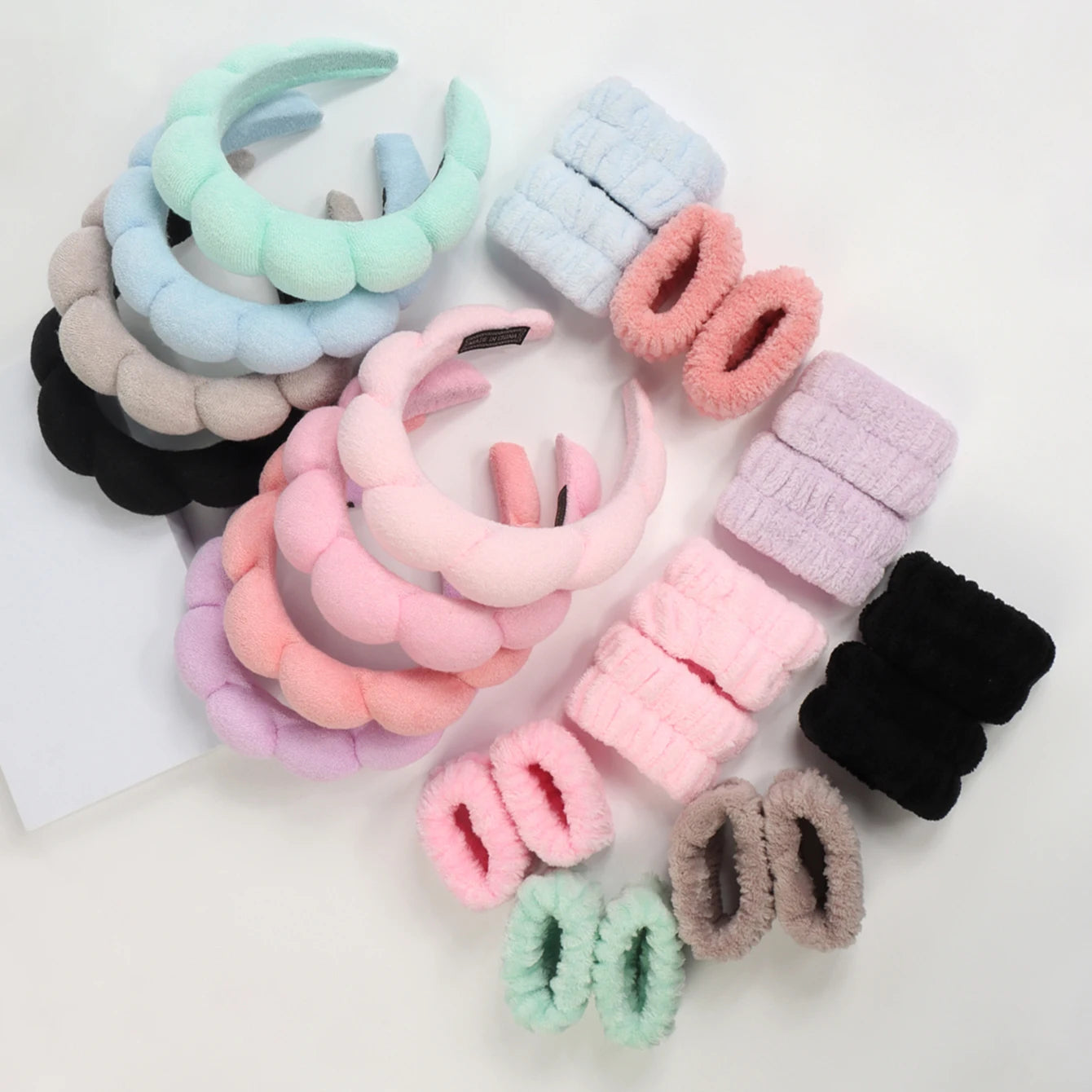 1/3Pcs Fashion Microfiber Washing Wristbands Scrunchies Puffy Headband Spa Bubble Headband for Washing Face Makeup Shower Skincare
