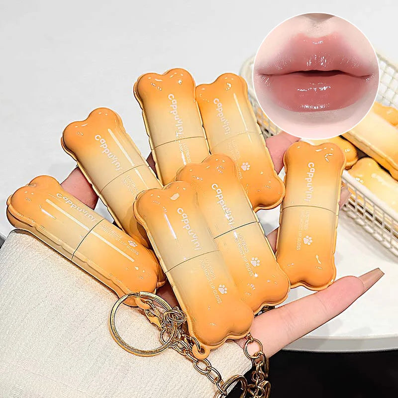 PINKCOCO Bear Doodle Mirror Lip Glaze — Long-Lasting Shiny Lip Gloss, Student-Friendly, Skin-Brightening Nude Lipstick