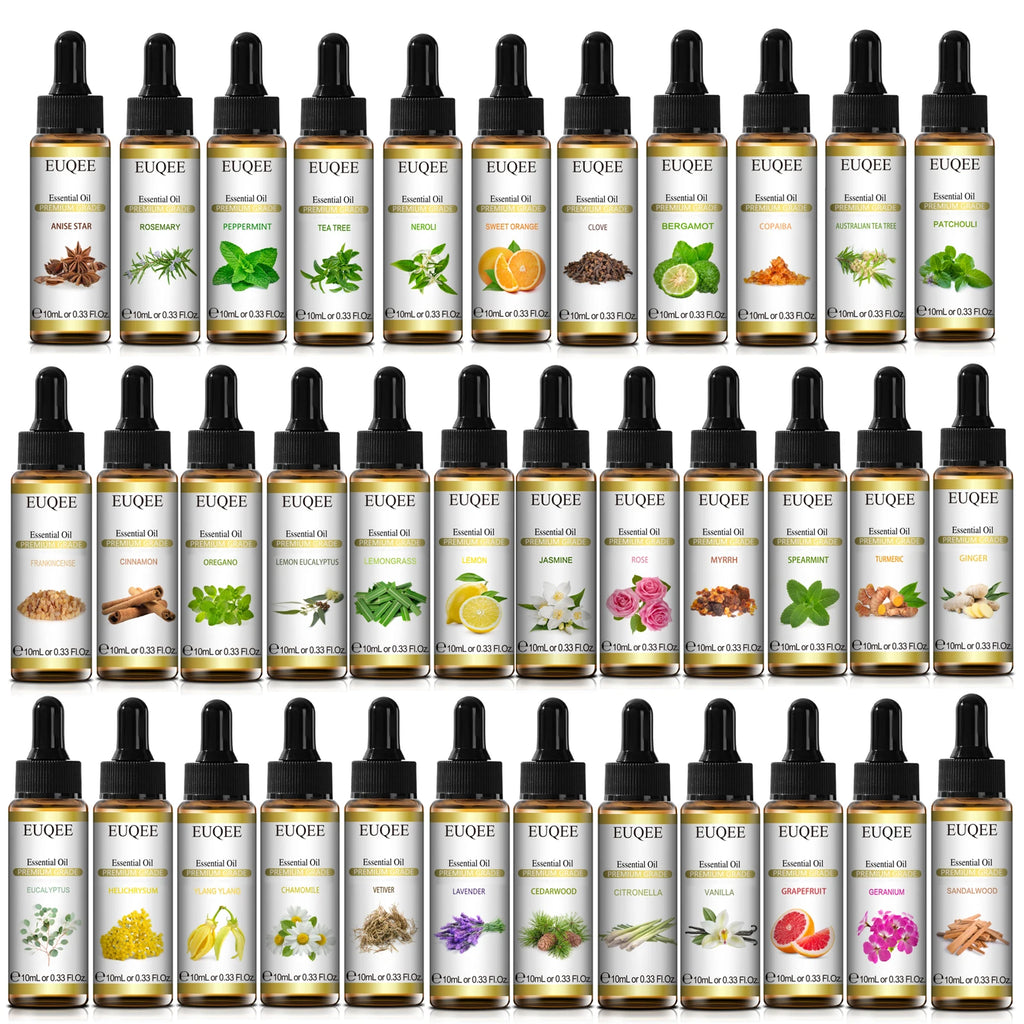 EUQEE 10ml Pure Essential Oil Peppermint Palo Santo Bergamot Eucalyptus Lavender Cinnamon Cedarwood Aromatherapy Essential Oils