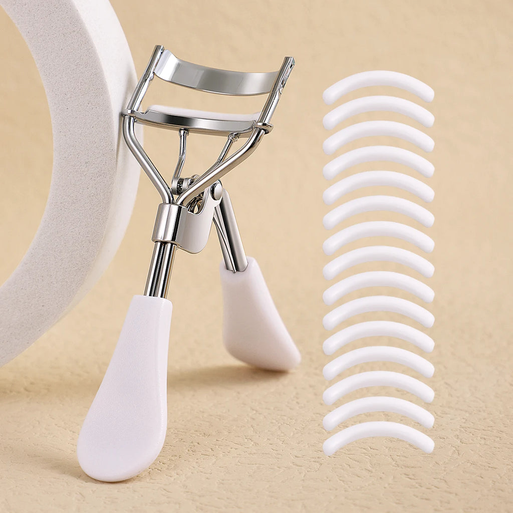 Portable Eyelash Curler with 15 Silicone Pads and Stainless Steel Eyelash Curler, Used for Eyelash Extensions and Curling Tools