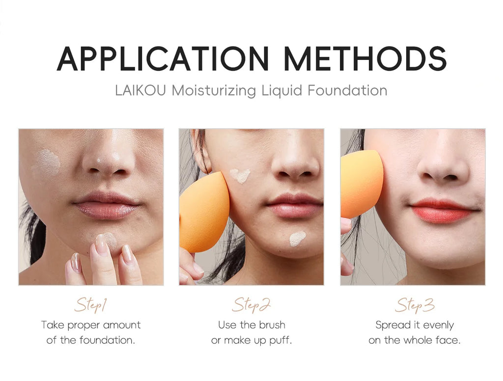 LAIKOU Liquid Foundation Multiple Shades Hydrating Natural Finish Creamy Full Coverage Makeup Base Long Lasting Wear 30ml