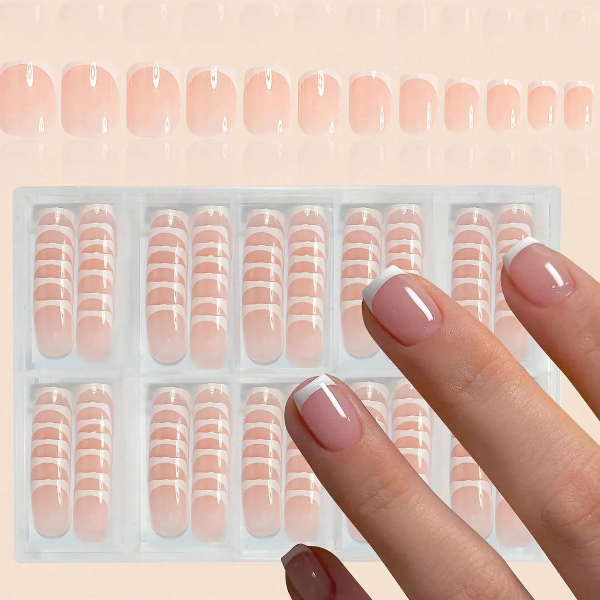 120pcs -box Almond White French Fake Nails for Stylish Women & Girls, Perfect for Daily Chic or Party Celebrations