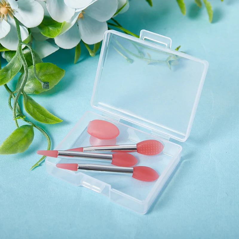 3PCS Silicone Lip Balms Lip Mask Brush With Sucker Dust Cover Lipstick Cosmetic Makeup Brushes Lipstick Brush Storage Box