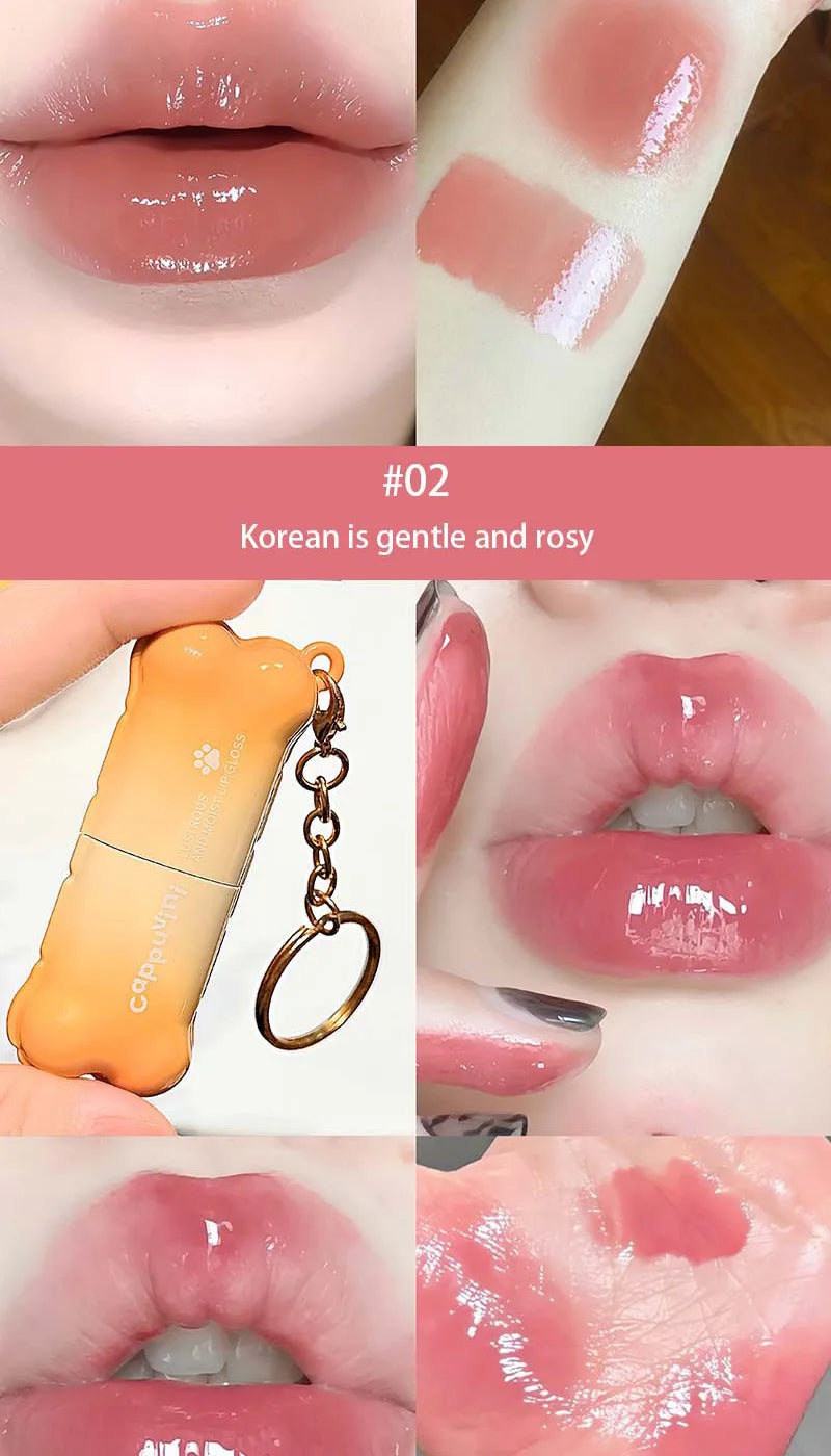 PINKCOCO Bear Doodle Mirror Lip Glaze — Long-Lasting Shiny Lip Gloss, Student-Friendly, Skin-Brightening Nude Lipstick