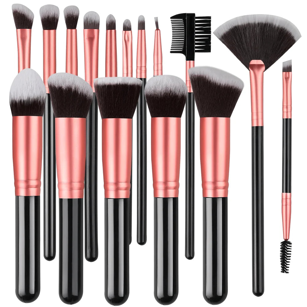 16Pcs Professional Makeup Brush Set Eye Shadow Contouring Foundation Highlight Setting Powder Blending Makeup Sponge Powder Puff