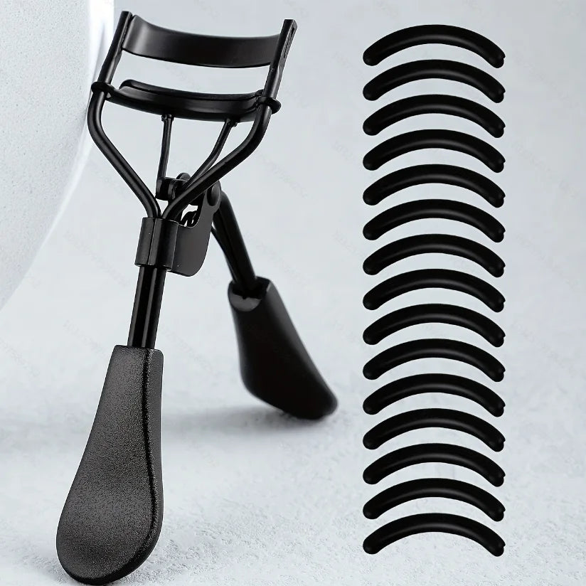 Portable Eyelash Curler with 15 Silicone Pads and Stainless Steel Eyelash Curler, Used for Eyelash Extensions and Curling Tools