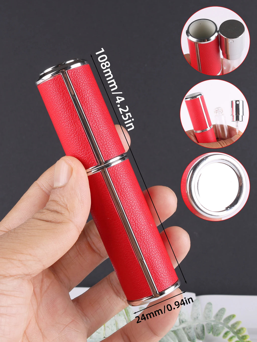 10ml rotary leather perfume bottle, empty refillable travel container, empty cologne bottle, portable spray bottle, pocket size