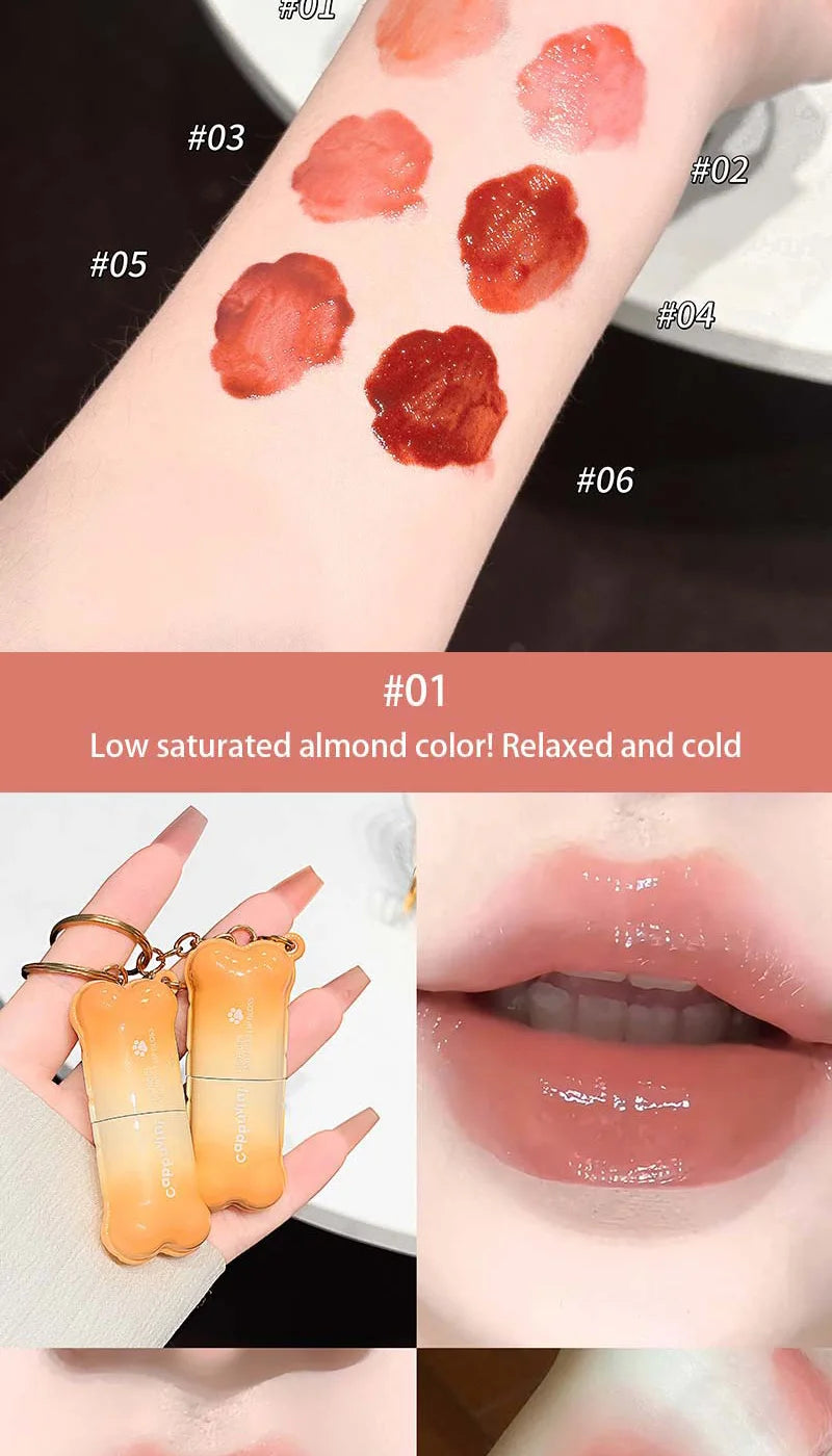 PINKCOCO Bear Doodle Mirror Lip Glaze — Long-Lasting Shiny Lip Gloss, Student-Friendly, Skin-Brightening Nude Lipstick