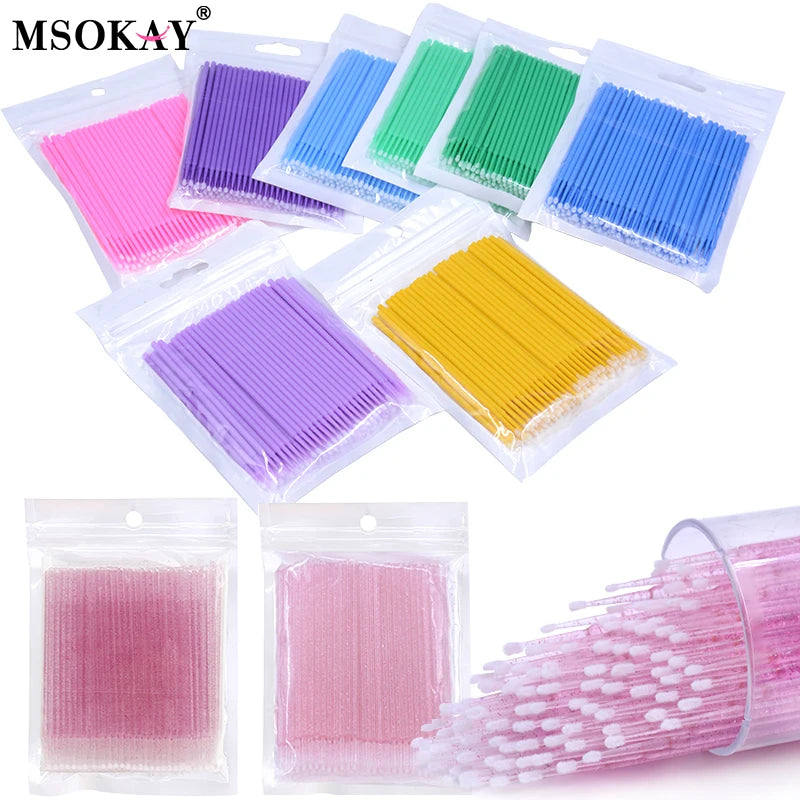 100Pcs Eyelash Cleaning Brush Lash Extension Micro Cotton Swab Individual Eyelashes Microbrush Beauty Makeup Clean Remover Tools