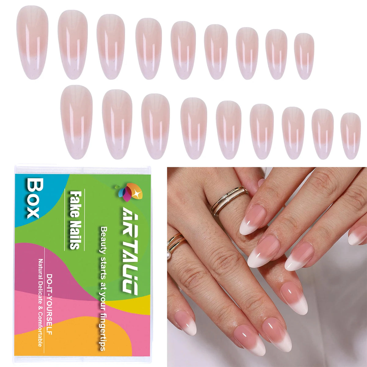 120pcs -box Almond White French Fake Nails for Stylish Women & Girls, Perfect for Daily Chic or Party Celebrations