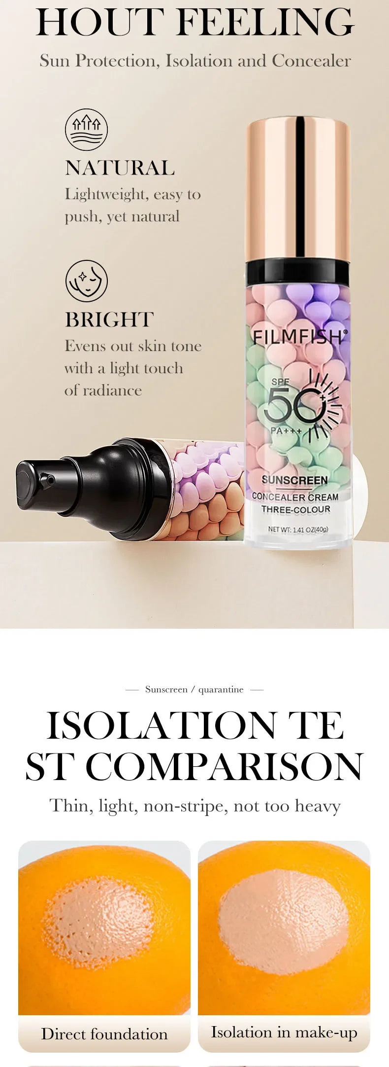 Face Makeup Primer Tri-color Cream Contour Color Isolation Waterproof Makeup Foundation Natural Makeup Base Cream 40g