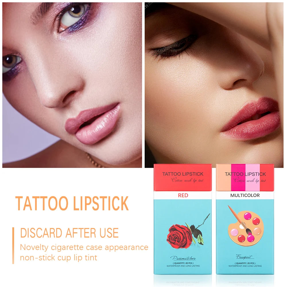 20pcs Cigarette Cotton Swab Lipstick Tattoo Lipstick Non-Stick Long-Lasting Waterproof and Kiss-proof Lip Durable Lip Stain Set