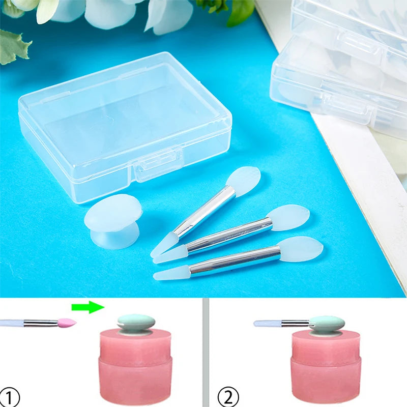 3 Pieces Of Soft Silicone Double Head Lip Mask Brush With Sucker Dust Cover Makeup Brushes With Storage Box
