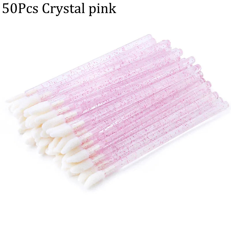 50Pcs Crystal Eyelashes Brushes Individual Lash Removing Cleaning Mascara Applicator Lip Brushes Makeup Eyelash Extension Tools