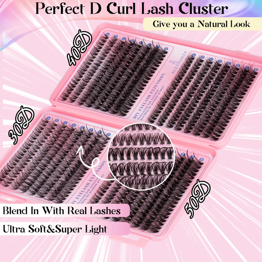 DIY Cluster Lashes Kit Individual Lashes 3D Faux Mink Lashes Wispy Eyelash Extension Soft Lashes Reuseable Makeup