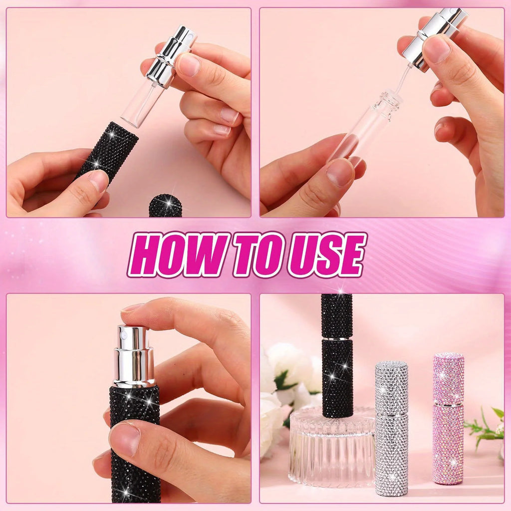 10ml Crystal Perfume Spray Bottle Travel Refillable Bottles Mini Potable Bling Glitter Empty Cosmetic Containers Atomizer Bottle